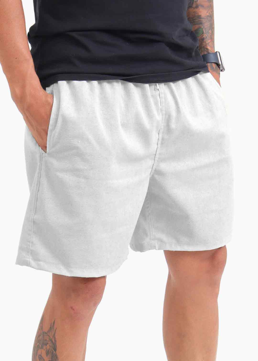 Short Masculino de Linho Cru Leve Slim Premium Branco