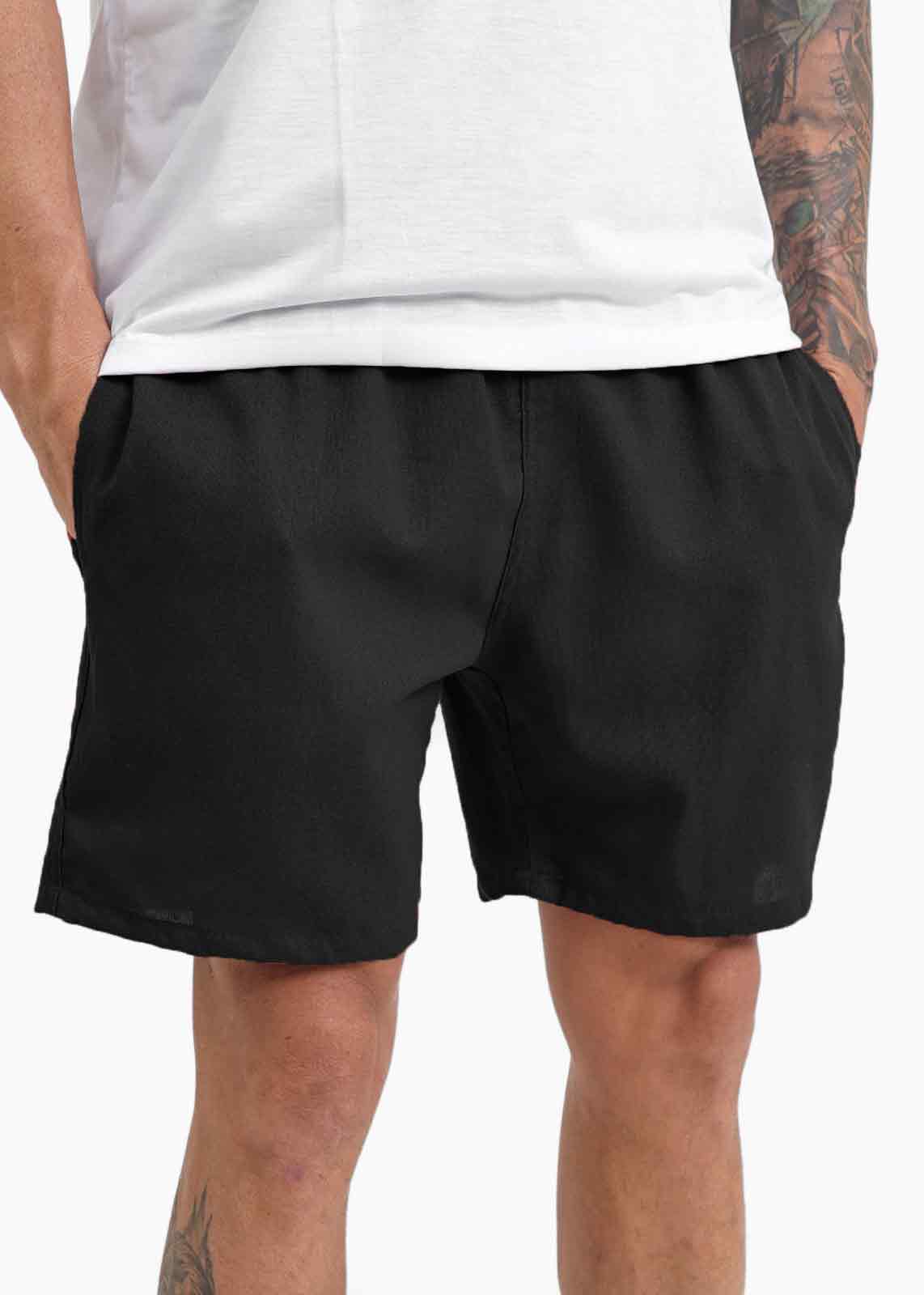 Short Masculino de Linho Cru Leve Slim Premium Preto