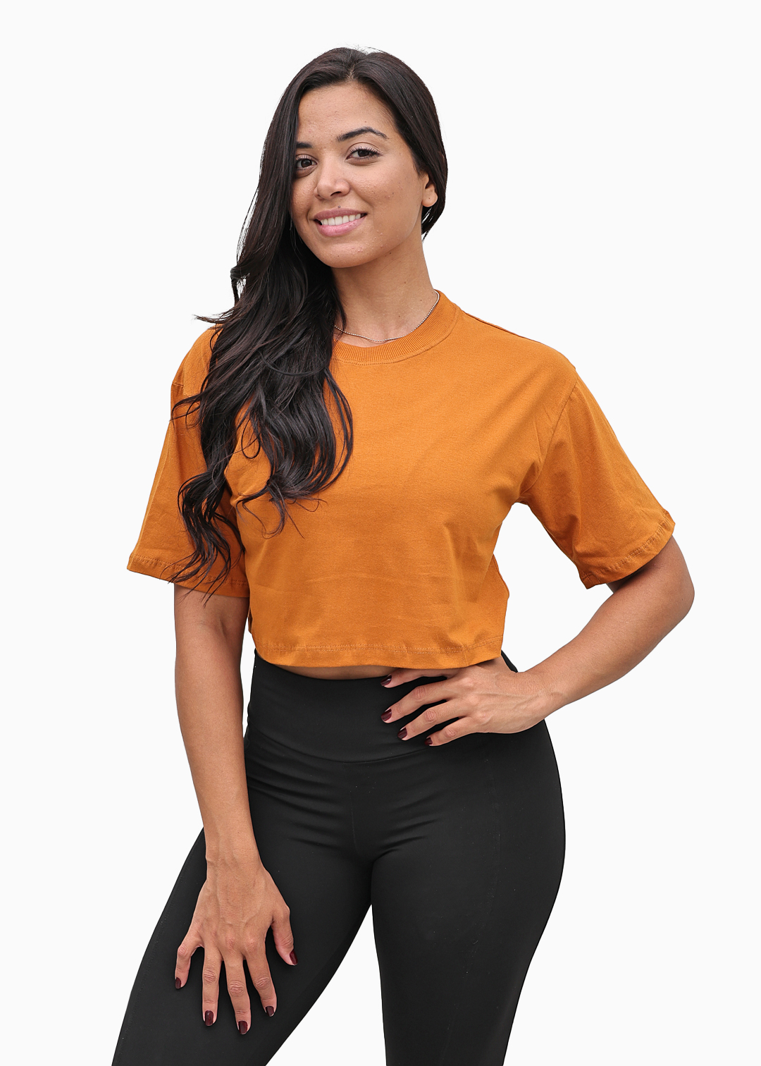 Camiseta Feminina Cropped Caramelo Algodão