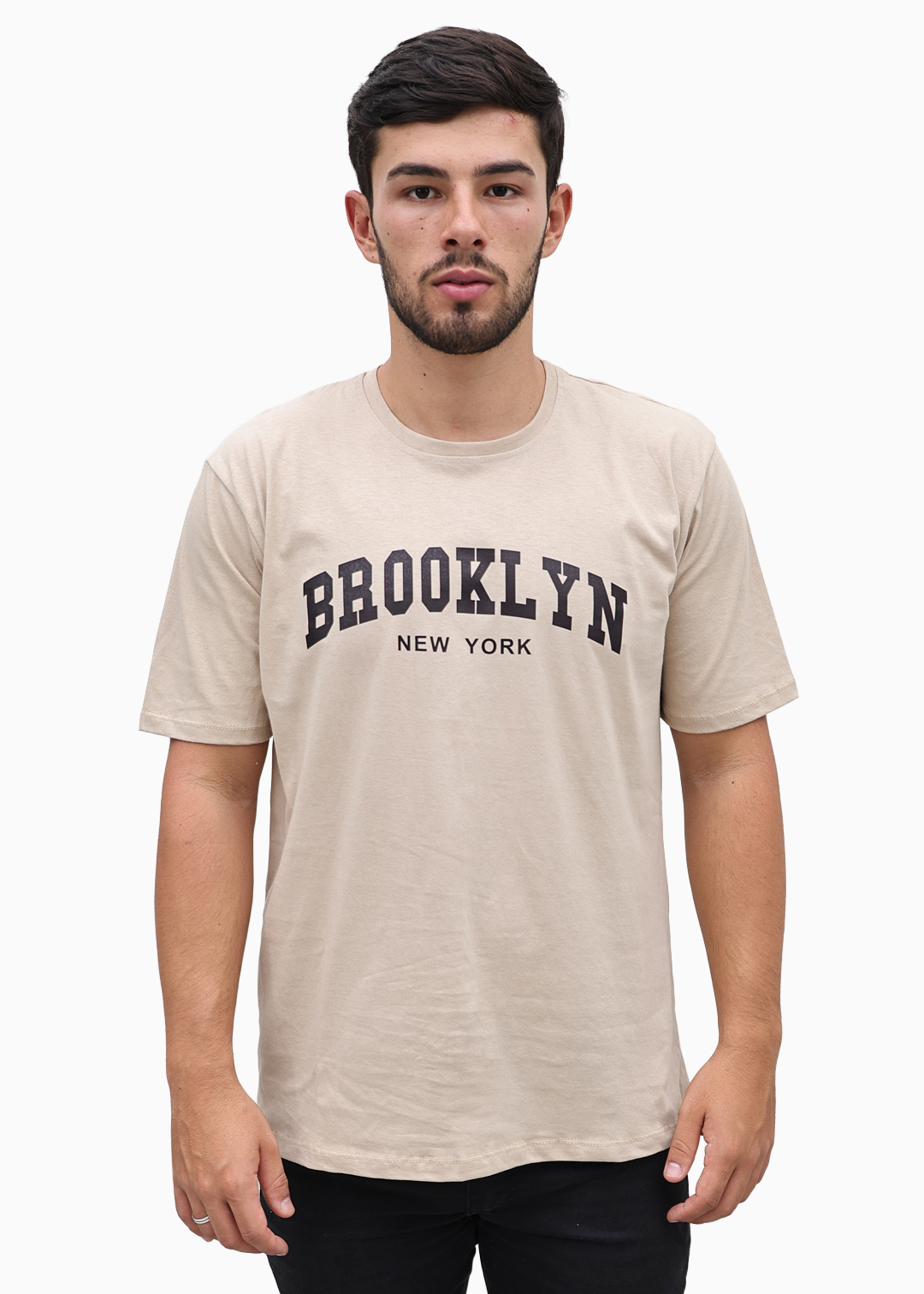 Camiseta Masculina Básica Caqui Preto Brooklyn Algodão