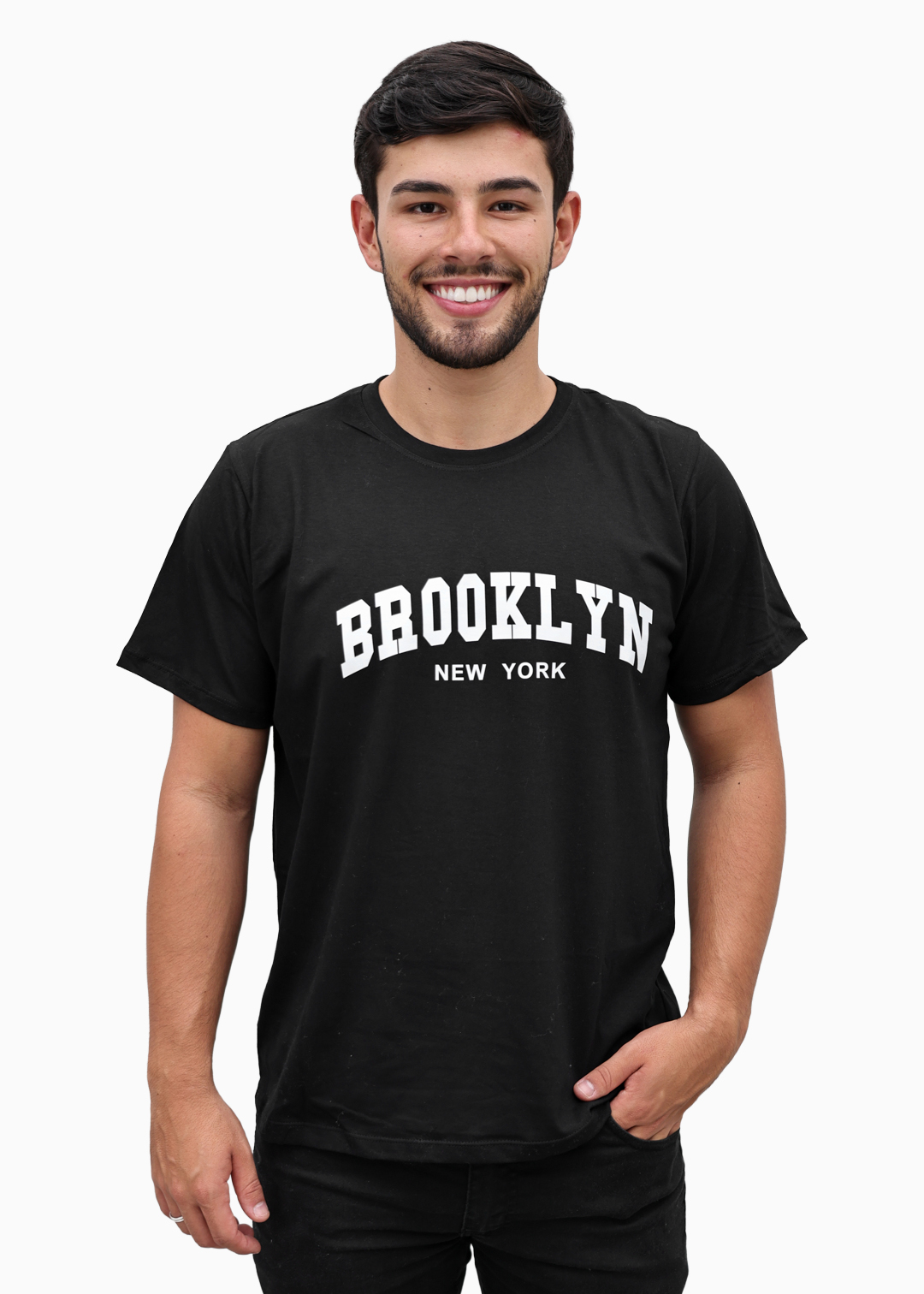 Camiseta Masculina Básica Preto Brooklyn Algodão