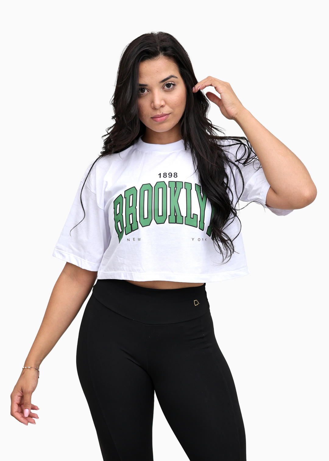 Camiseta Feminina Cropped Branco Brooklyn5 Algodão