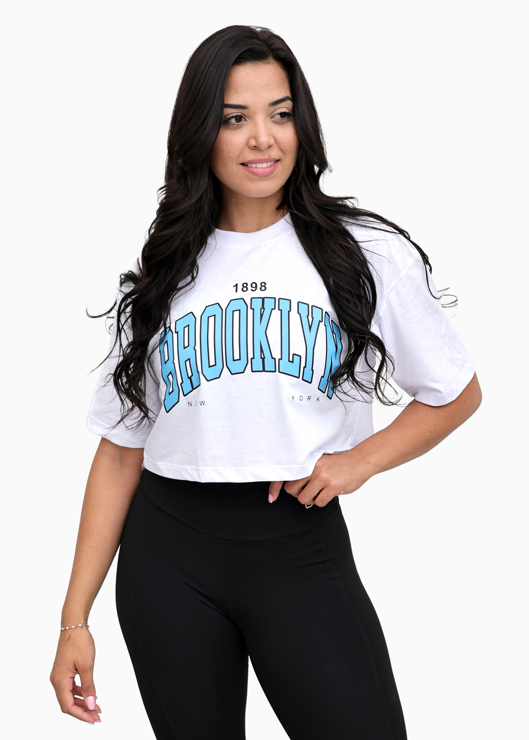 Camiseta Feminina Cropped Branco Brooklyn Algodão