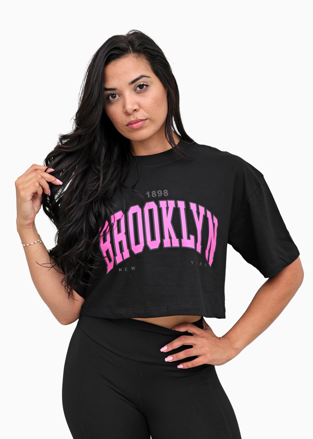 Camiseta Feminina Cropped Preto Brooklyn3 Algodão