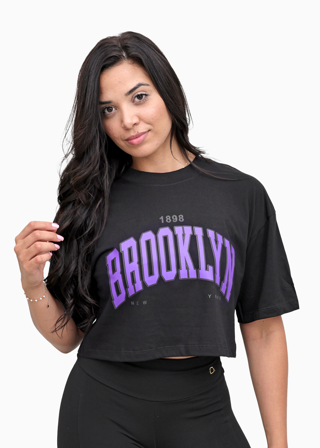 Camiseta Feminina Cropped Preto Brooklyn4 Algodão
