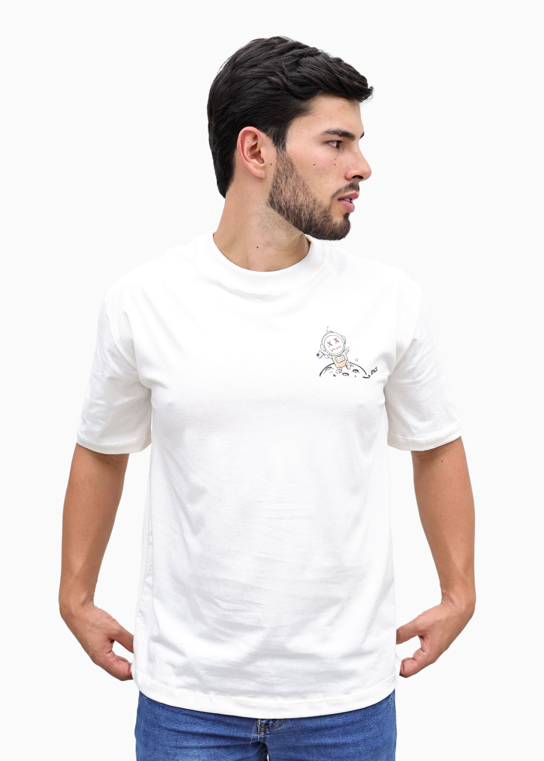 Camiseta Masculina Over Branco Astronauta Algodão