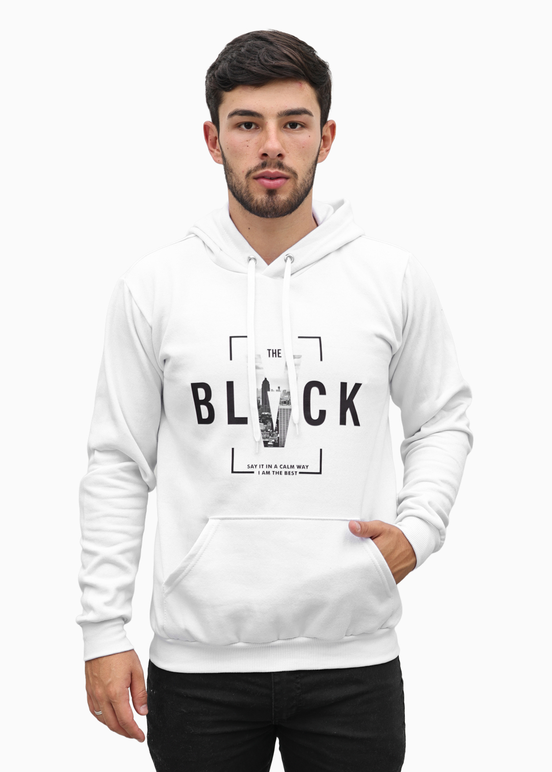 Moletom Masculino Canguru Branco Black Algodão