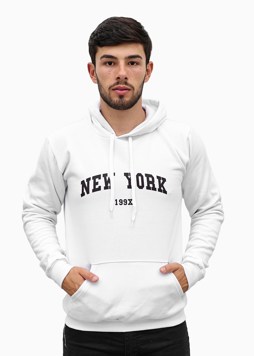 Moletom Masculino Canguru Branco Nova York Algodão