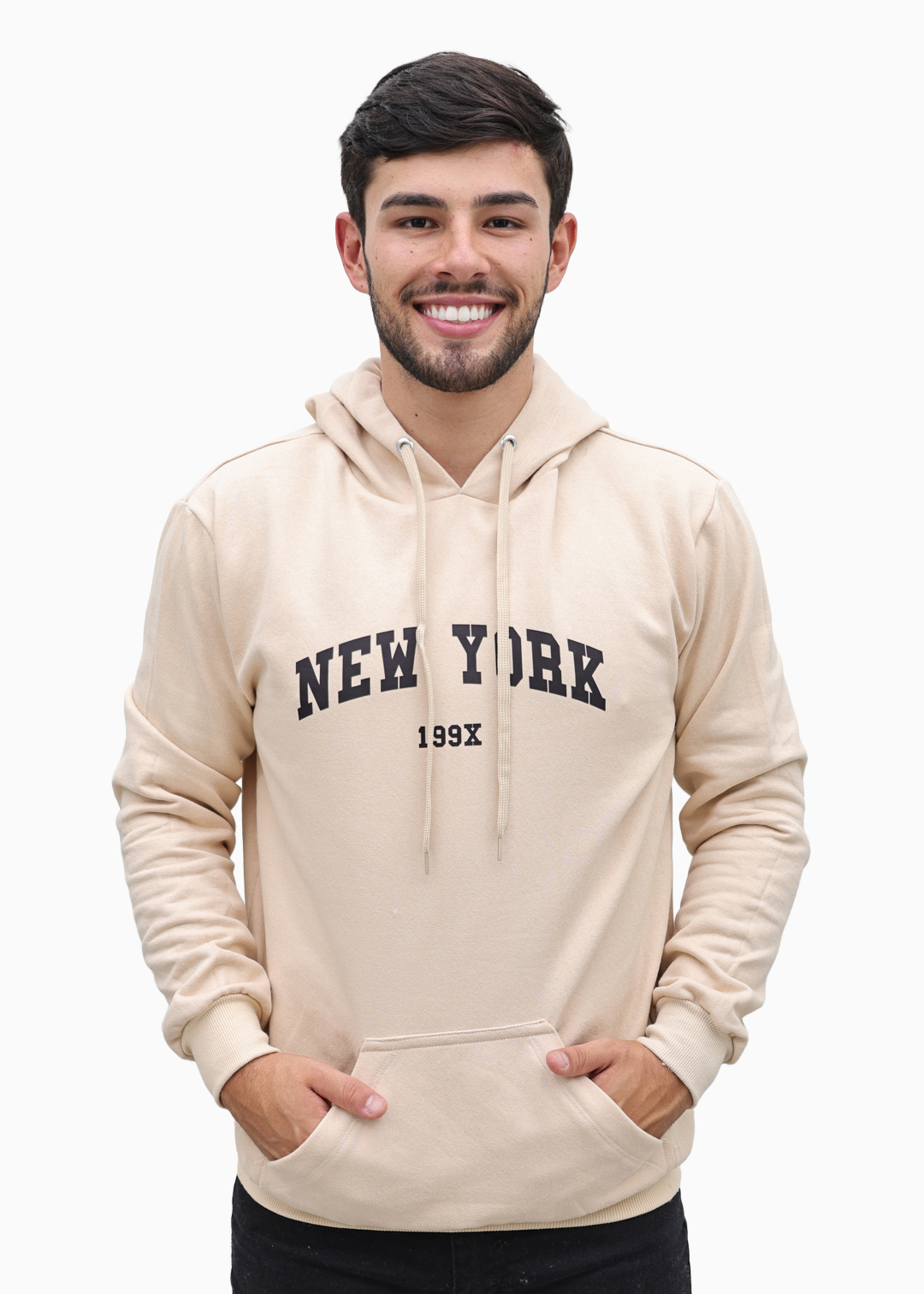 Moletom Masculino Canguru Caqui Nova York Algodão