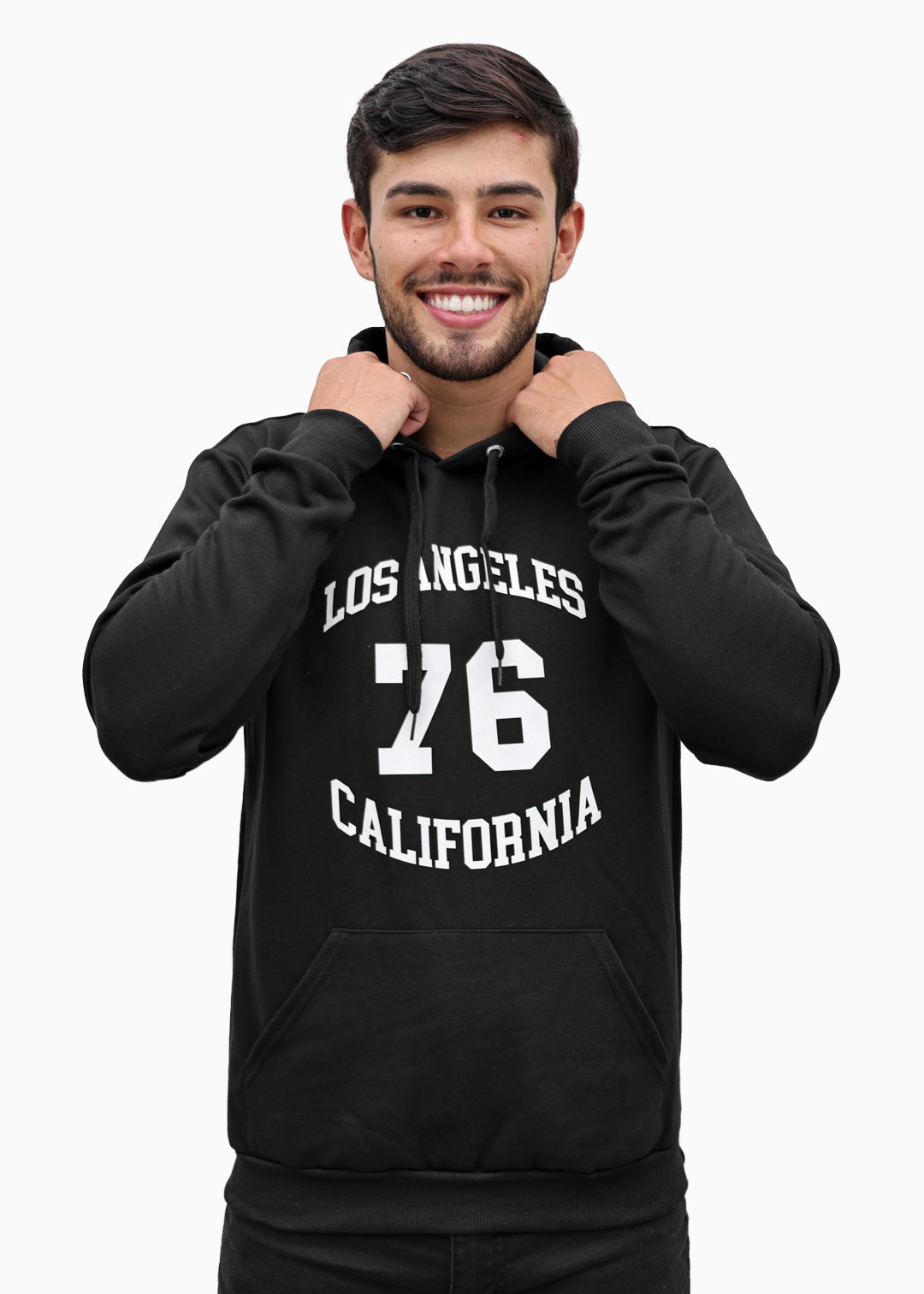 Moletom Masculino Canguru Preto Los Angeles Algodão