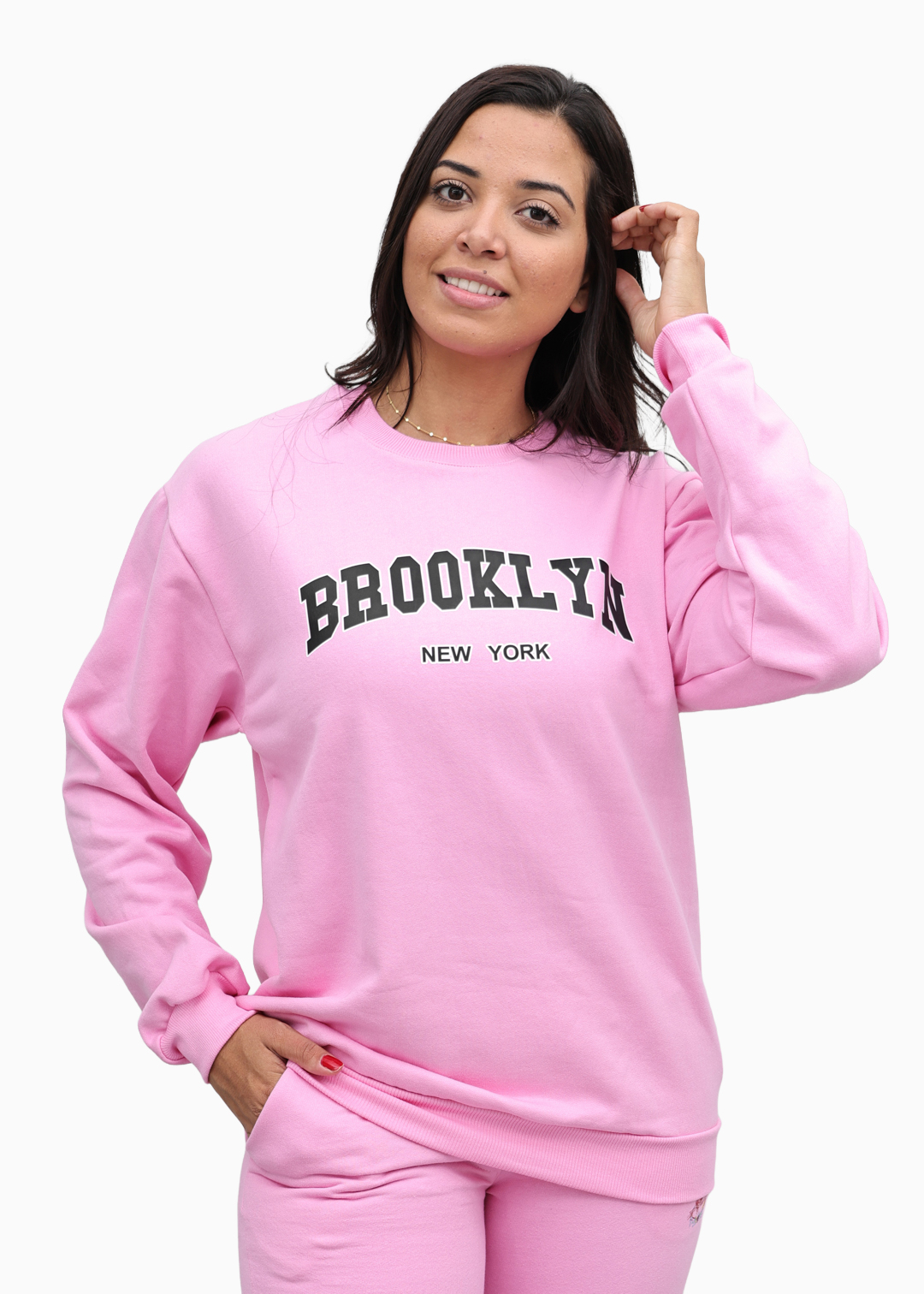 Moletom Feminino Careca Rosa Brooklyn Algodão